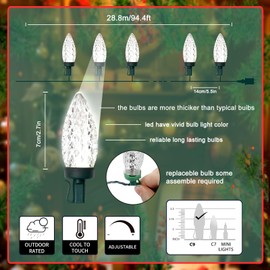 LiyuanQ 120 LED C9 Christmas Lights,Outdoor String Lights,Christmas Light Decor with 8 Modes Waterproof,Suitable for Indoor and Outdoor Wedding Parties,Christmas Decorations(White)