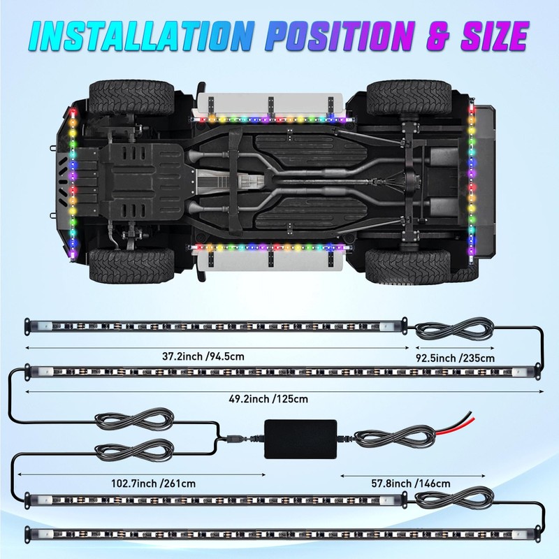 Nilight 4Pcs Car Underglow Neon Accent Strip Lights 256 LEDs
