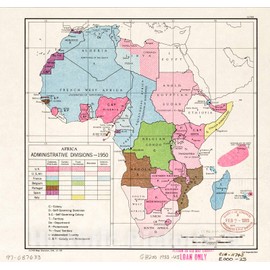 Historic 1950 Wall Map - Africa, Administrative divisions, 1950. 16in x 16in