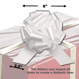 Large White Bow for Wedding - InstaBows 3 Pack Pull Bows for Gift Wrapping & Baskets, 8 Inch Perfect Large Gift Bow for Weddings, Birthdays, Special Occasions, Easy to Assemble