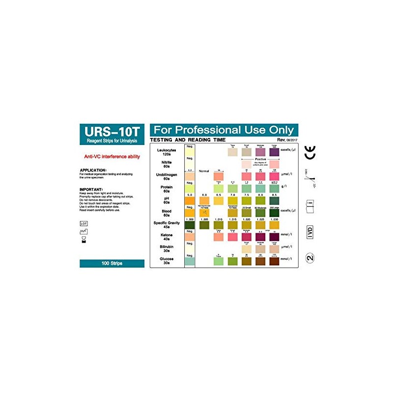 100 Strips URS-10T Urinalysis Reagent Strips 10 Parameters Urine Test