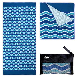 Elite Trend XL - Toalla de playa para viajes, extragrande, 78 x 35 pulgadas con bolsa, microfibra ligera, compacta, suave, de secado rápido, última intervensión de arena, para natación, piscina, camping, yoga, entrenamiento, viajes, azul