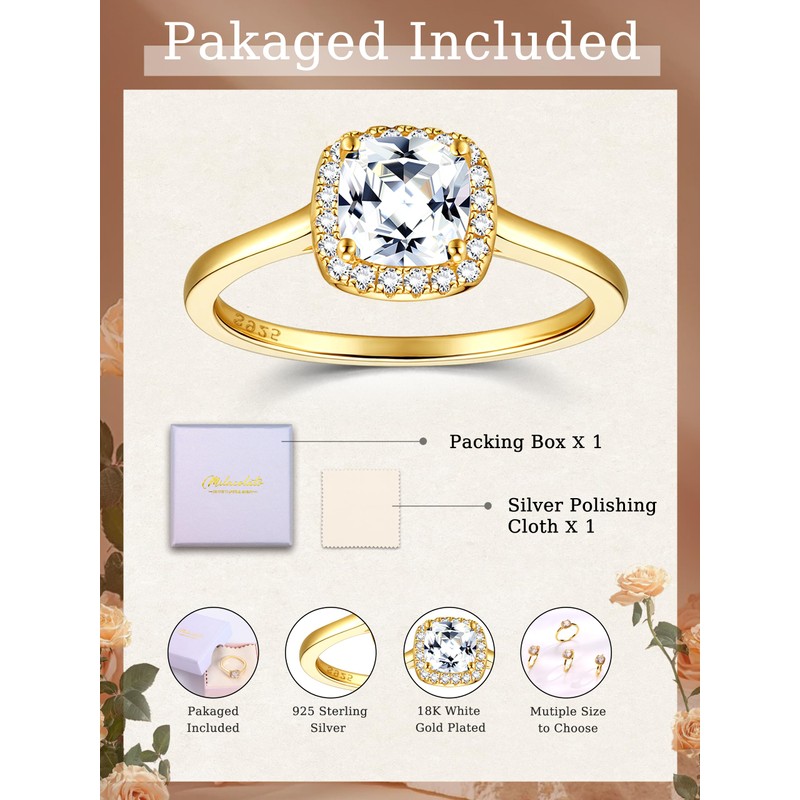 MILACOLATO Engagement Rings for Womens 925 Silver Rings Promise Simulated