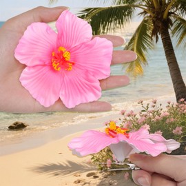 4Pcs Hawaiian Flower Hair Clips for Women, Plumeria Hibiscus Hair Clip for Vacation Party Summer Beach Seaside (Yellow, White, Pink, Rose)