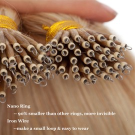 Nano Ring Human Hair Extensions Pre Bonded Keratin Fusion Stick Tip Iron Loop Link 50 strands Micro Bead Straight Remy Hairpiece for Women Highlighted 18inch Ash Blonde & Bleach Blonde #18&613