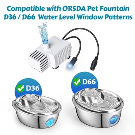 ORSDA Cat Fountain Pump With Water Level Window, LED Light, Replacement Motor for Stainless Steel Cat Dog Water Dispenser
