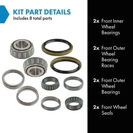 TRQ 8 Piece Inner & Outer Wheel Bearing Race w/Seal Kit LH & RH Sides for Ford Truck