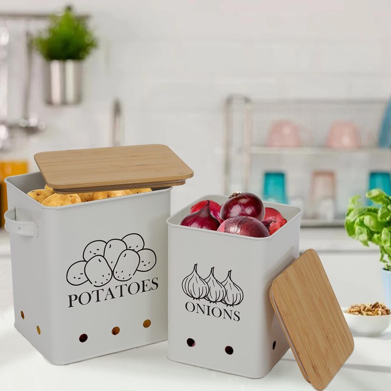 Gdfjiy Kitchen Vegetable Storage Tins Set of 2 for Potatoes,
