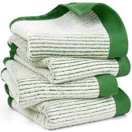 Cleanbear Green Hand Towels for Bathroom, 4 Pack Cotton Towels with Jacquard Weave Deign for Both Decoration and Daily Usage, 28 x 13 Inches