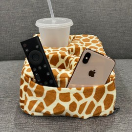 Couch Cup Holder Pillow, Couch Drinks Remotes Holder for Center of Couch, for Sofa, Bed, RV, Car (Giraffe)