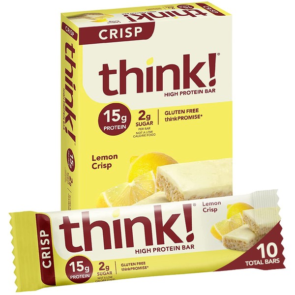 think! Protein Bars, High Protein Snacks, Gluten Free, Kosher Friendly, Lemon Crisp, 10 Count (Packaging May Vary)