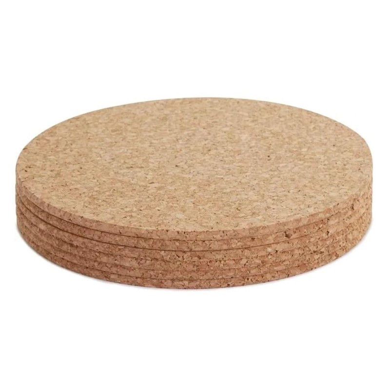 Set of 6 Round Cork Place Mats, Multi-Coloured Design, 22cm