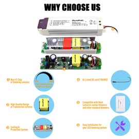 12V 50W Dimmable LED Driver,110V AC - 12V DC Isolation Protection Led Transformer Dimming Power Supply, Compatible with Lutron and Leviton Dimmer for 12V Constant LED Lighting, Quiet Operation.