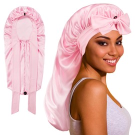 ROYBENS Long Bonnet Satin Bonnet Silk Bonnet for Sleeping Women, Bonnet with Tie Band Sleep Cap, Silk Hair Bonnet for Braids Curly Hair