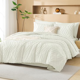 Litanika Ivory California King Size Comforter Set with Sheets - 7 Pieces Bed in a Bag California King Boho Tufted Complete Bedding Sets with Comforter, Sheets, Pillowcases & Shams