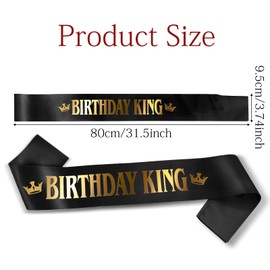Birthday King Sash, Black Satin Sash Men or Boy Birthday Party Decoration Accessories Supplies Black & Gold Birthday Gift
