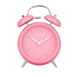 Peakeep 4 Inches Twin Bell Loud Alarm Clock for Heavy Sleepers Kids, Battery Operated Old Fashioned Alarm Clock (3D-Dial, Pink)