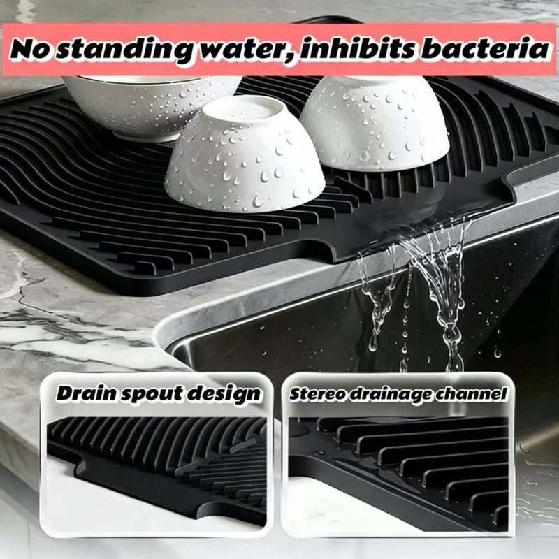 Silicone Dish Drying Mat for Kitchen counter, 15.8"x13" (Black)