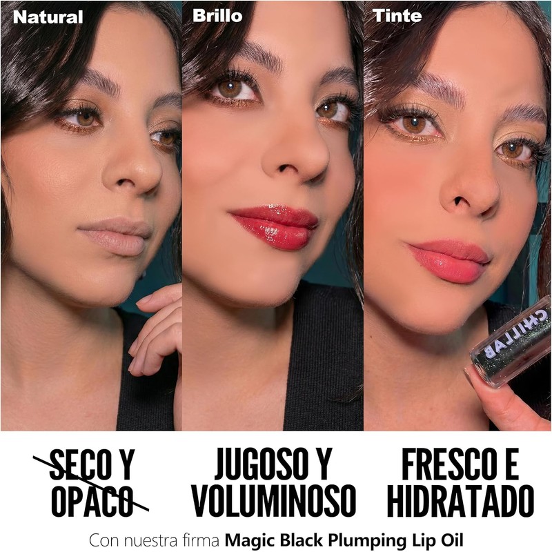 Chillab Aceite Labial Negro Mágico Voluminizador 5ml, Efecto de Color