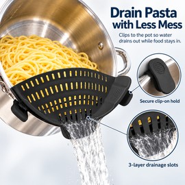 Clip-On Silicone Pot Strainer for Pasta, Vegetables & More – Easy-Drain Design with Secure Grip for Everyday Kitchen Cooking