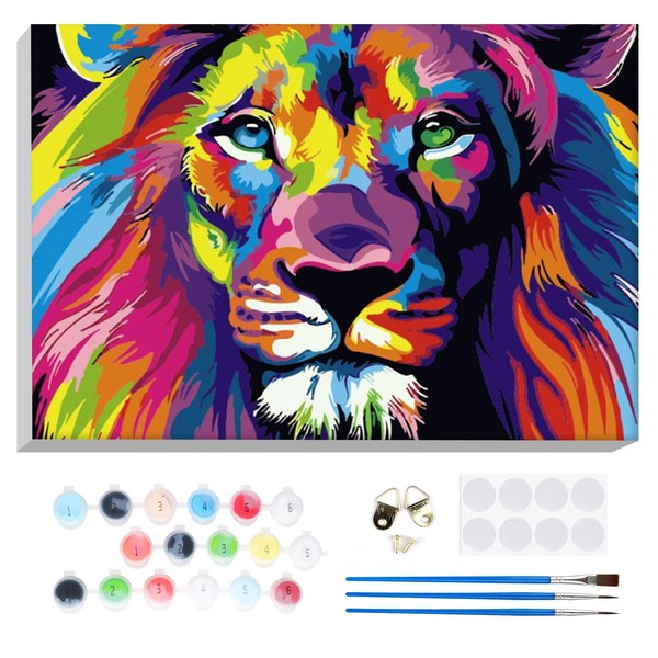 Lxmsja Colourful Lion Paint by Numbers Adults with Frame, Lion