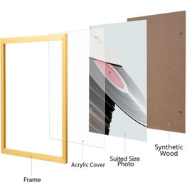 eletecpro 12.5x12.5 Record Frame in Gold Made of PVC with Acrylic Cover, Sleek Album Frame for 12 Inch Vinyl Record Display by Hanging, Easy to Use, Lightweight and Sturdy Home Decor For Wall