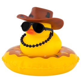 wonuu Rubber Duck Car Decorations Cute Car Accessories Dashboard Car Ornament with West Cowboy Hat Swim Ring Colour Necklace and Sunglasses,I_Brown&Black hat