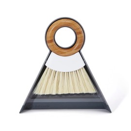 Full Circle Tiny Team Mini Compact Brush & Dustpan Set, Portable Handheld Broom for Quick Cleanups, Ideal for Home, Bathroom, Kitchen Countertops. Bamboo Hand Broom & Small Crumb Sweeper, White