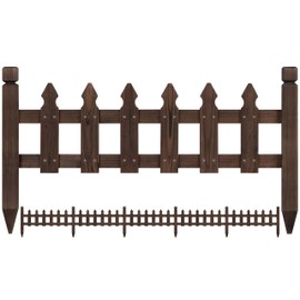 Yaheetech Decorative Garden Fence Edging Landscape Wood Picket Fencing Ornamental Panel Border Edging Patio Flower Garden Bed Pool Fences Outdoor Brown 177.5 in