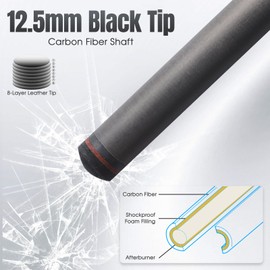 PODAYUDE Carbon Fiber Pool Cue, 12.5mm Tip Low Deflection Billiard Cue Sticks Pool Sticks, 58" Pool Cues with Velvet Bag, 19-19.5oz