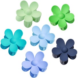 Flower Hair Clips for Women - 6 Colors Summer Matte Daisy Hair Claws, Large Hairpins for Thick Hair Girls (Everyday/Party/Wedding Hair Accessories) (Blue Green Series)