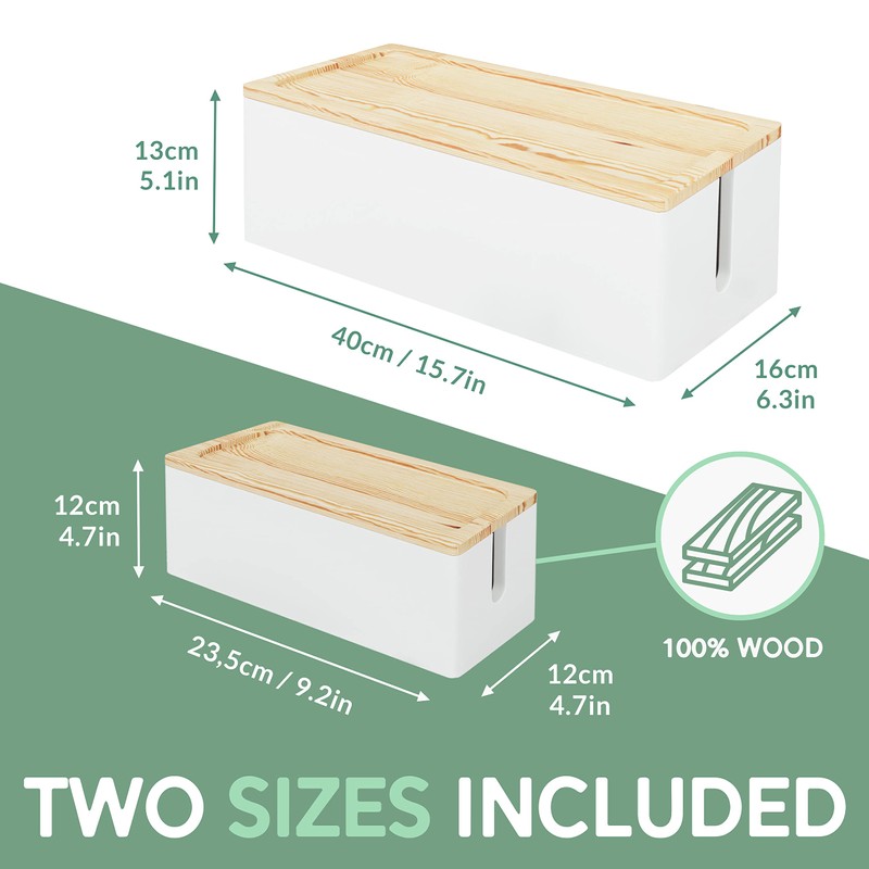 NATURE SUPPLIES | Wood Cable Management Box White [Set of