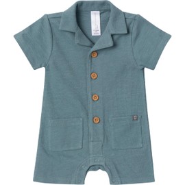 Modern Moments by Gerber Baby Boys' Collared Short Sleeve Romper, Dark Teal, 24 Months