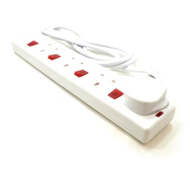 kenable 4 Way Gang Mains Power Extension Lead With Individual Neon Switches 2m [2 metres]