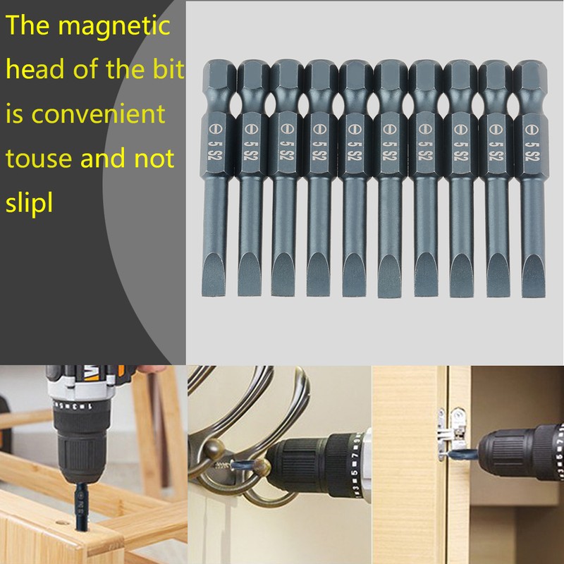 10pcs 1/4inch Hex Shank 50mm S2 Alloy Steel Slotted Screwdriver