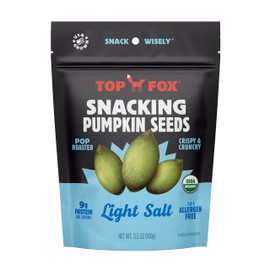Top Fox Snacks - Organic Pop-Roasted Pumpkin Seeds | Healthy Protein Snacks - Gluten Free - Keto and Vegan Friendly (Light Salt, 3.5 oz - 6 Pack)
