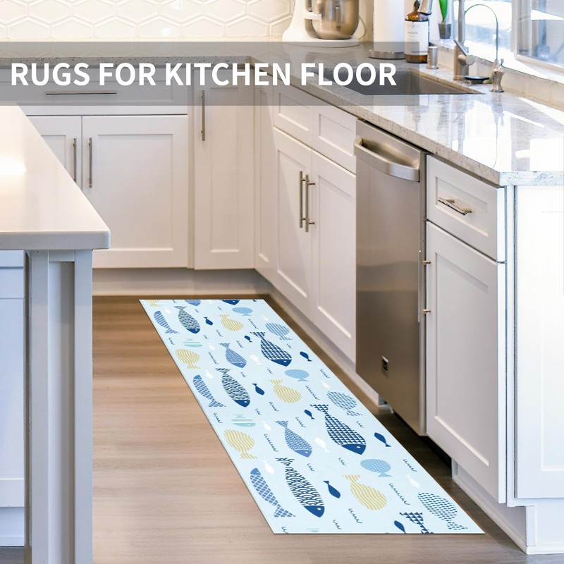 PKAGQEM Coastal Kitchen Rugs Set of 3 Farmhouse Fish Non