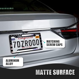 2 Pack US Flag License Plate Frames, Front Back License Plate Cover, License Plate Bracket Holder Rust-Proof Rattle-Proof Weather-Proof for US CA Standard Car & 1Pcs Key Chain