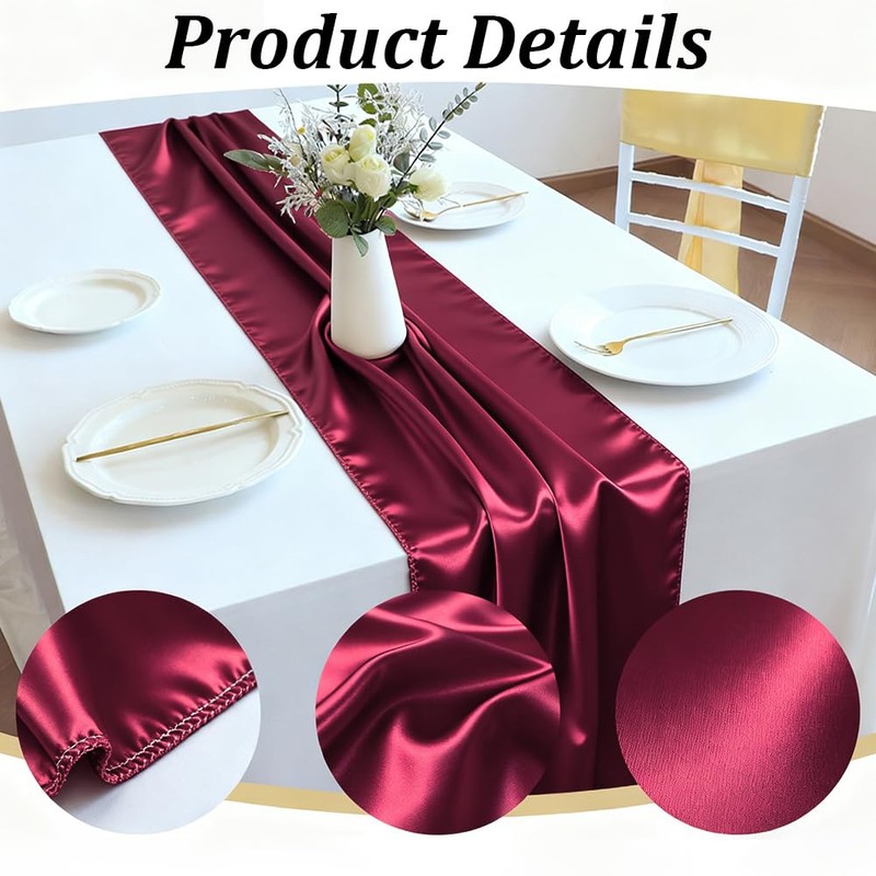 BEAMARKER 2 Pack Satin Table Runner 12 x 108 Inch