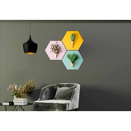 SAF Preety Floral Flower and Leaf in Cone Pot 3 Piece UV Textured Multi-Effect Self adheshive Painting 17 Inch X 17 Inch