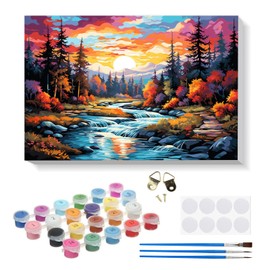 RICUVED Landscape Painting by Numbers Adults, Paint by Numbers River Painting by Numbers Children with 20 x 30 cm Wooden Frame, DIY with Brushes and Acrylic Paints, Hand Painted Oil Painting Canvas