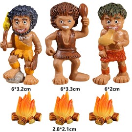 Pack of 6 Primitives - Miniature Campfire, Human Models and Mini Jungle Animals Caveman Figures Emulation Primitive Model, Native Figures Model Decorations Miniature Kit Action Figure