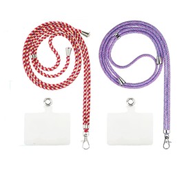 Morices 2 Pcs Universal Cell Phone Lanyard with Phone Patches, Adjustable Nylon Neck Strap Phone Crossbody Strap for Badge Key, Multipurpose Phone Necklace Compatible with Most Smartphone (Colorful)