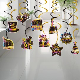 New Year Decorations 2025, 10PCS Happy New Year Eve Party Decorations Hanging Swirls Streamers, New Year Party Accessories for Home Indoor Outdoor