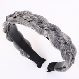 TOECWEGR Braided Headband With Teeth Synthetic Hairpiece Hair 3 Shares Merger Plaited Wide Fishtail Braided Hair Band Hairpiece for Women Beauty (Grandma Grey, Free)