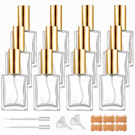 BEGIKET 12 Pack 1 oz Clear Square Glass Perfume Spray Bottle, 30ml /1 oz Fine Mist Atomizer Spray Bottles Refillable, for Perfume, Essential Oil and Liqui (A/Clear)