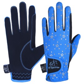 AFE Kids Gloves For Girls Boys Unisex Horse Riding Gloves Outdoor Gloves Sports Gloves Cycling Gloves For Children Black Blue Pink Star Design (Blue Star Design, Large)