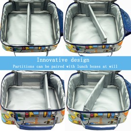 Kulle Insulated Soft Lunch Bag,Boys Lunch Box with Double Zipper and Partition, Washable and Reusable Lunch Bag Kids for School, Work, Outdoor（Dump truck）