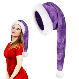 CCINEE Long Santa Hat for Adults,Plush Christmas Hats with White Fur for Christmas Holiday Party Decoration,Purple