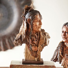 Black Forest Décor Native American Chief Sculpture – 10.75”H Hand-Painted Cold Cast Resin Statue – Detailed Tribal Decor